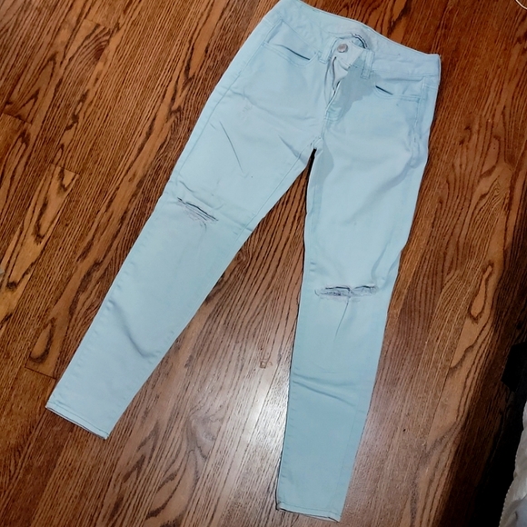 Size 4 regular American eagle super stretch mid rise mint jeggings - Picture 1 of 3